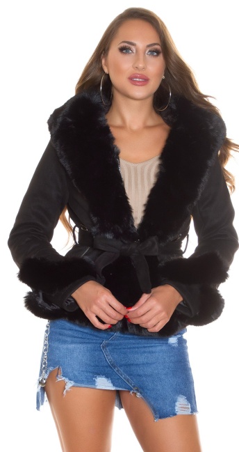 Cozy Winter Jacket with Faux Fur Black